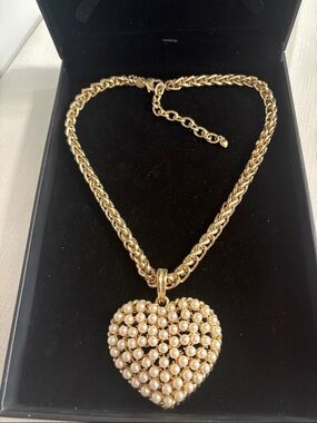 Gold-Tone Heart Pearl Pendant Necklace - Women Jewelry